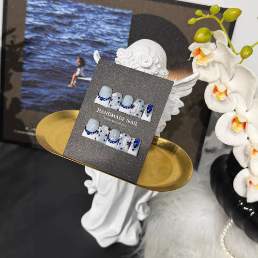 Duckbeak Ice Clear 3D Carving Sweet French Diamond HandmadePress on Nails