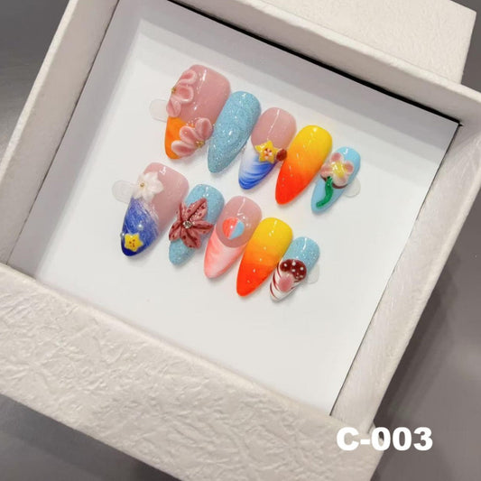 3D Carved Summer Ocean Handmade Press on Nails Wholesale Finished Shells