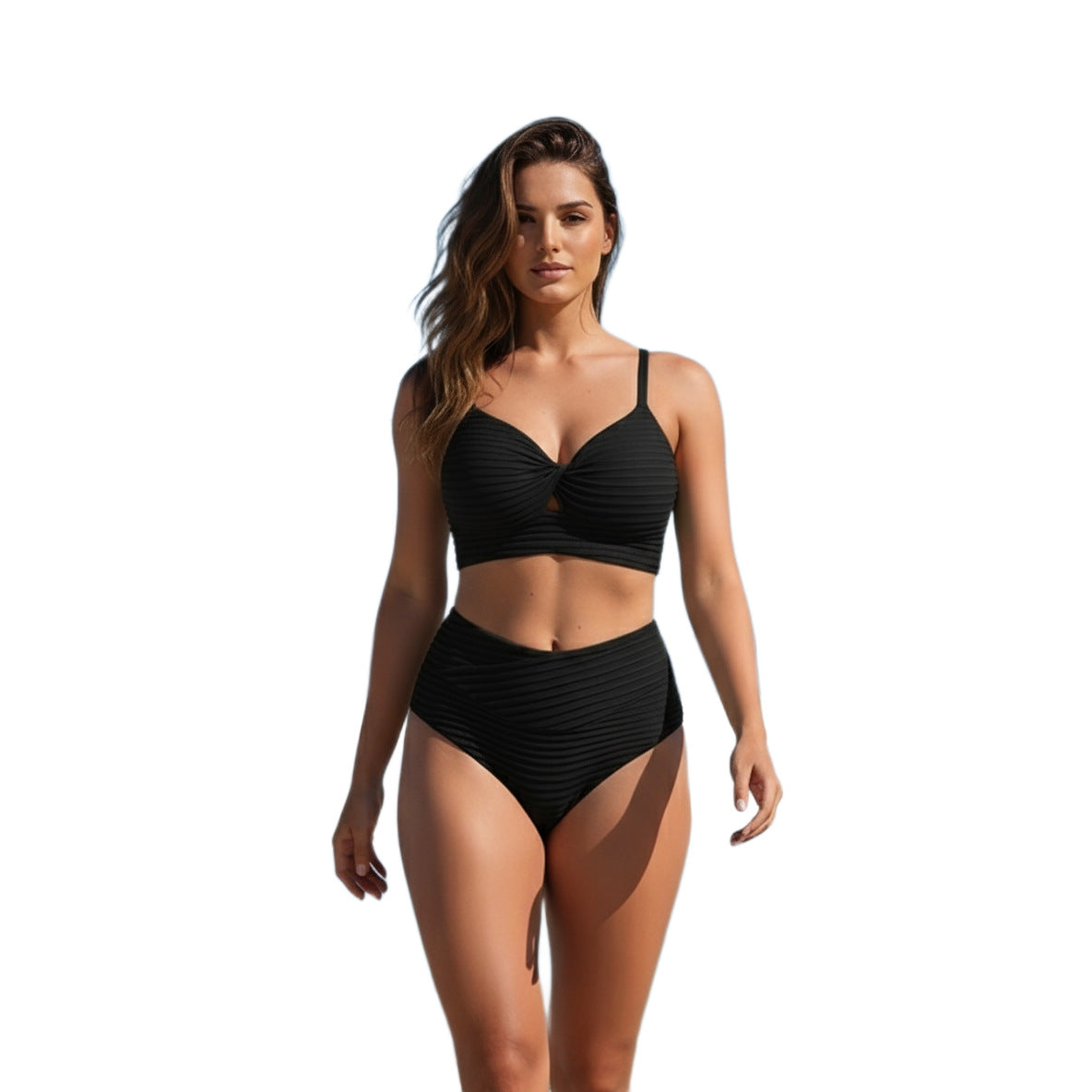 Solid Color Two Piece Swimsuit Push Up Sexy High Waist Beach Bikini