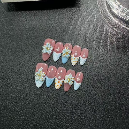 Handcrafted Carved Petals Press on Nails Premium Summer Handcrafted