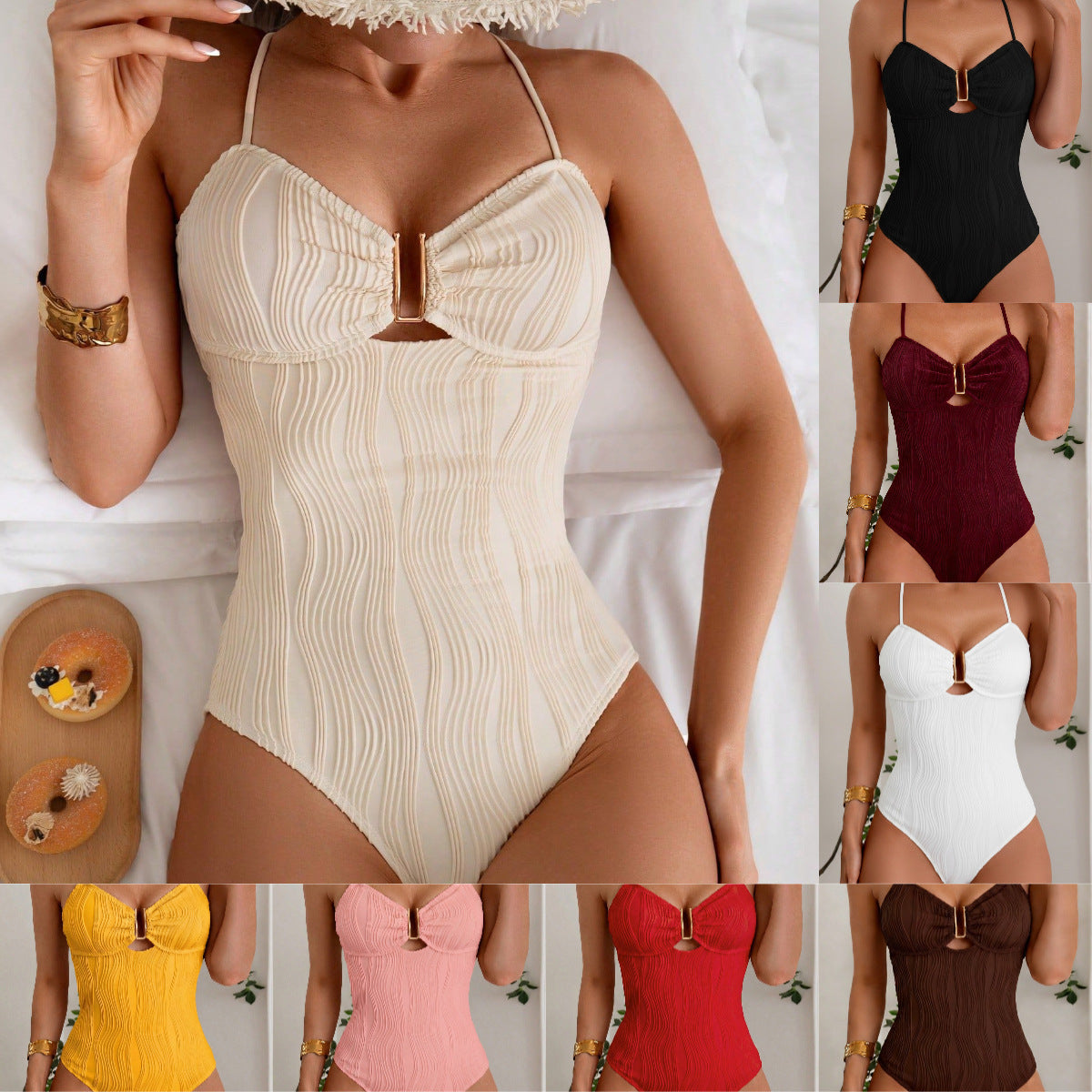 Bikini U Strap Tie Elegant One Piece Swimsuit for Women