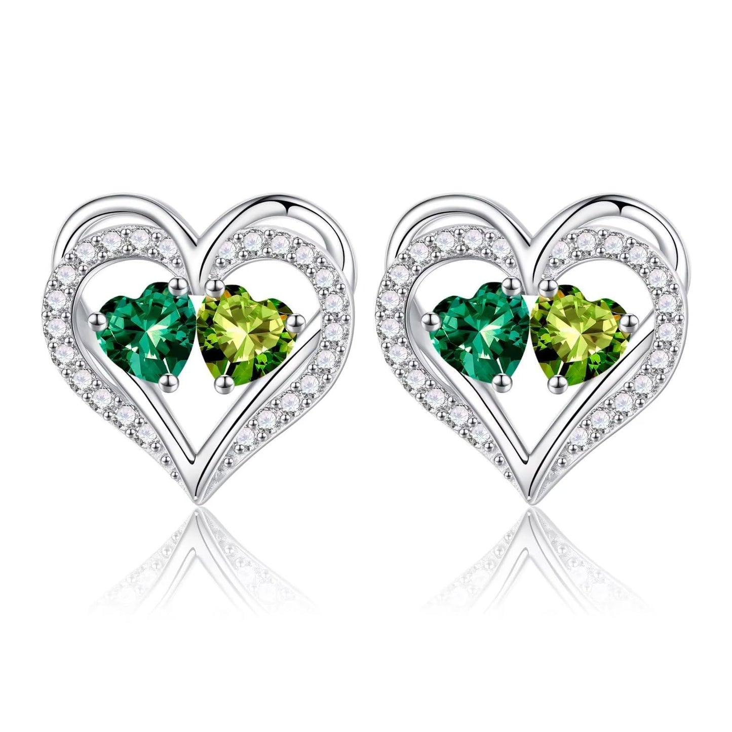 Sterling Silver Birthstone Heart Earrings