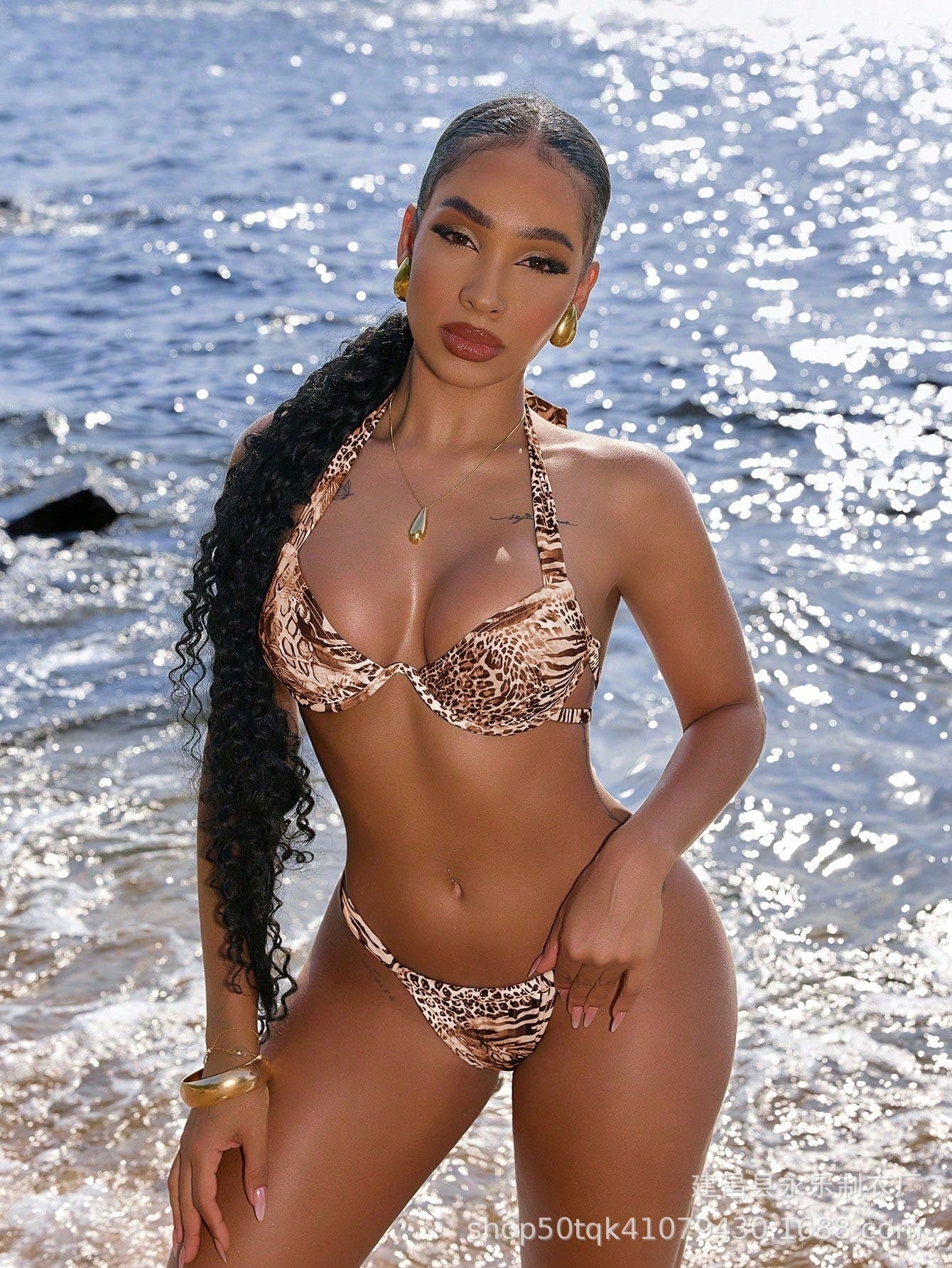Printed Bikini Swimsuit with Underwire Sexy Two Piece Triangle Backless Beach Vacation Swimwear