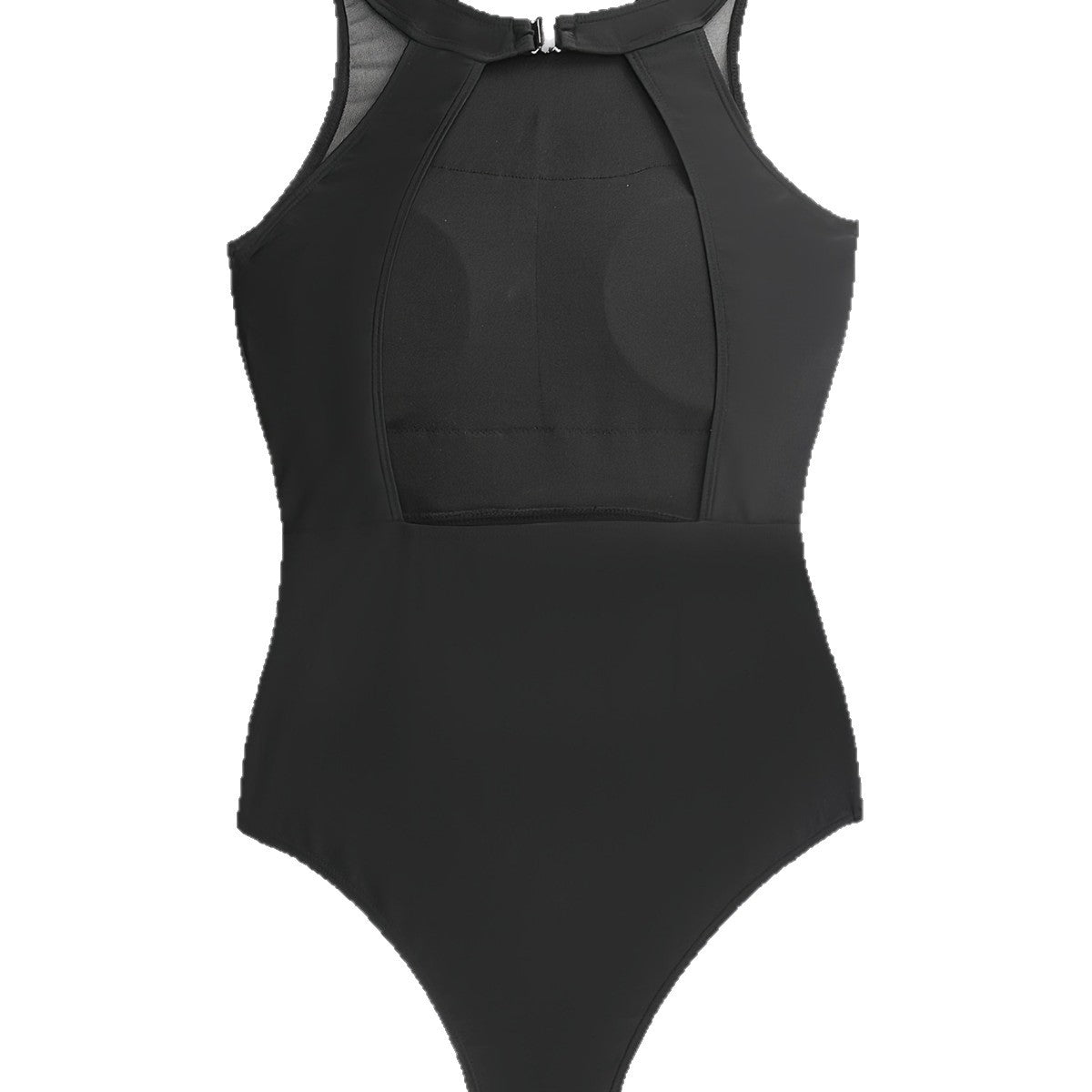 Women's Black Mesh Triangle Backless One-Piece Swimsuit