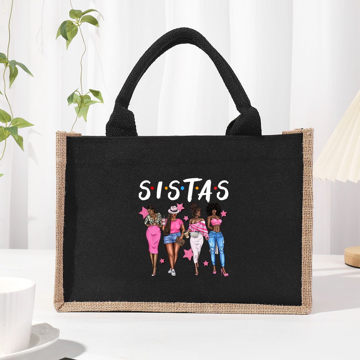 Cotton and linen canvas tote bag, printed letter tote bag, portable light handbag, gift shopping bag