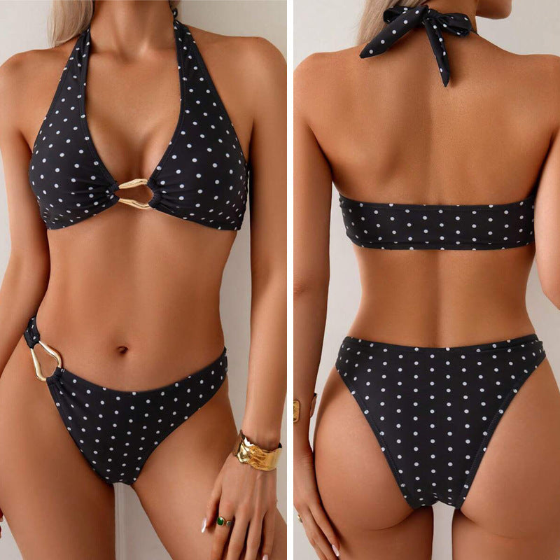 Sexy Two Piece Bikini Swimsuit Polka Dot Print with Accessories Women's