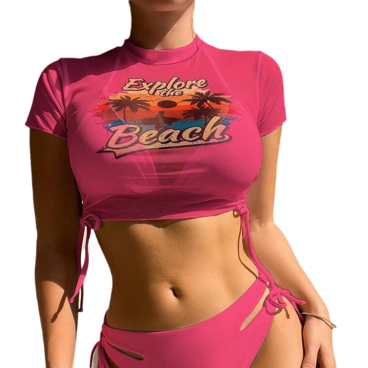 Women's Short Sleeve Two Piece Bikini Swimsuit Set
