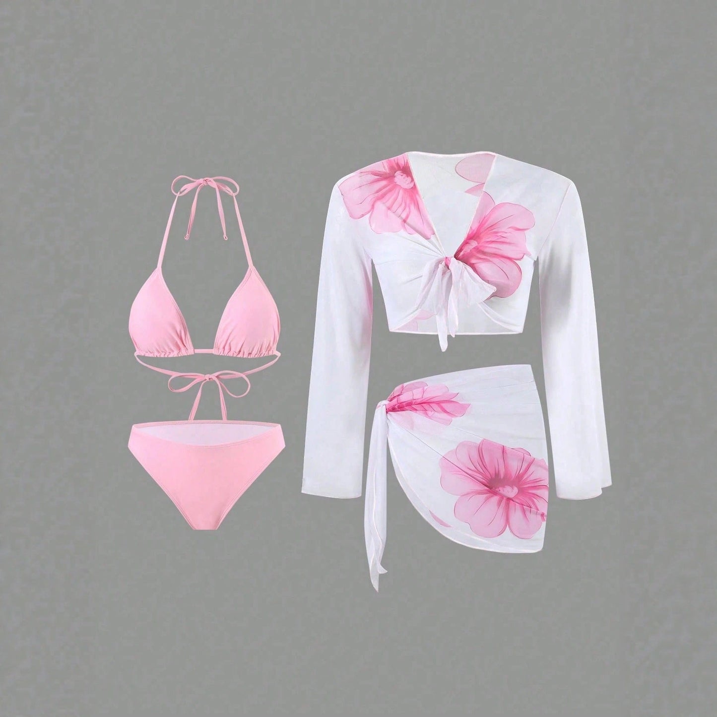 Long Sleeve Apron Women's Swimsuit Printed Bikini 4