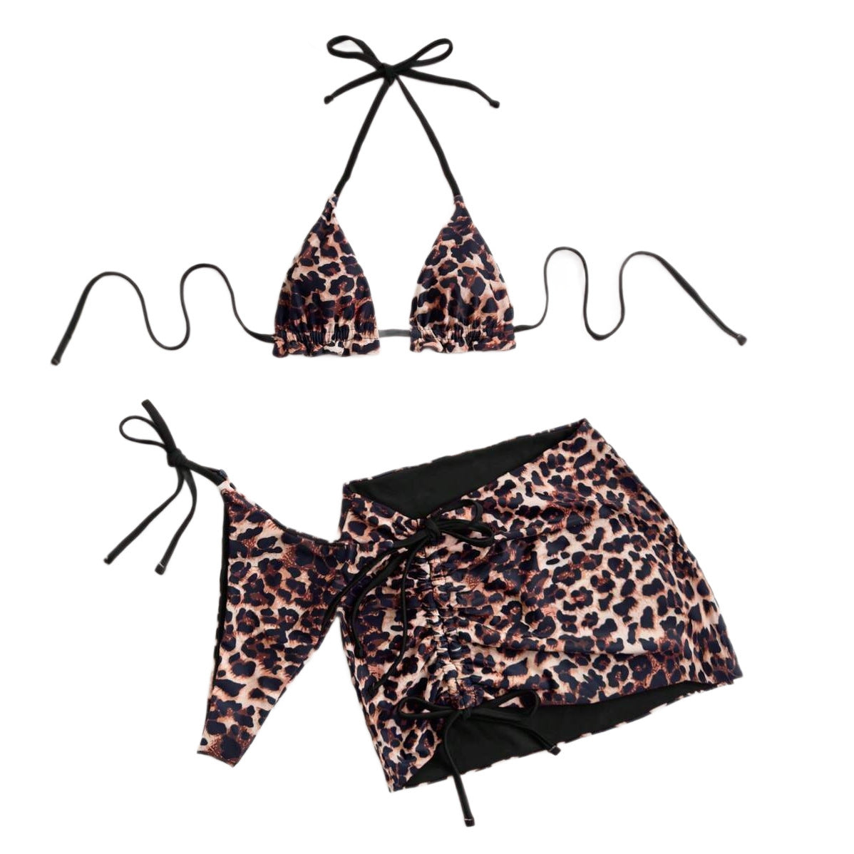 Color Block Bikini Three Piece Swimsuit Sexy Backless Skirted Bikini Swimwear for Women