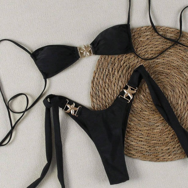 Hot Sale Solid Color Hot Selling Thin Straps Tied Backless Sexy Beach Bikini