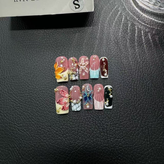 Original Handcrafted Carving Press on Nails 3D Carving Hand Painted Colorful Premium Sense Spice Girls