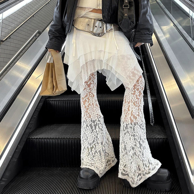 Design Mesh Stitching Lace Micro-transparent Culottes