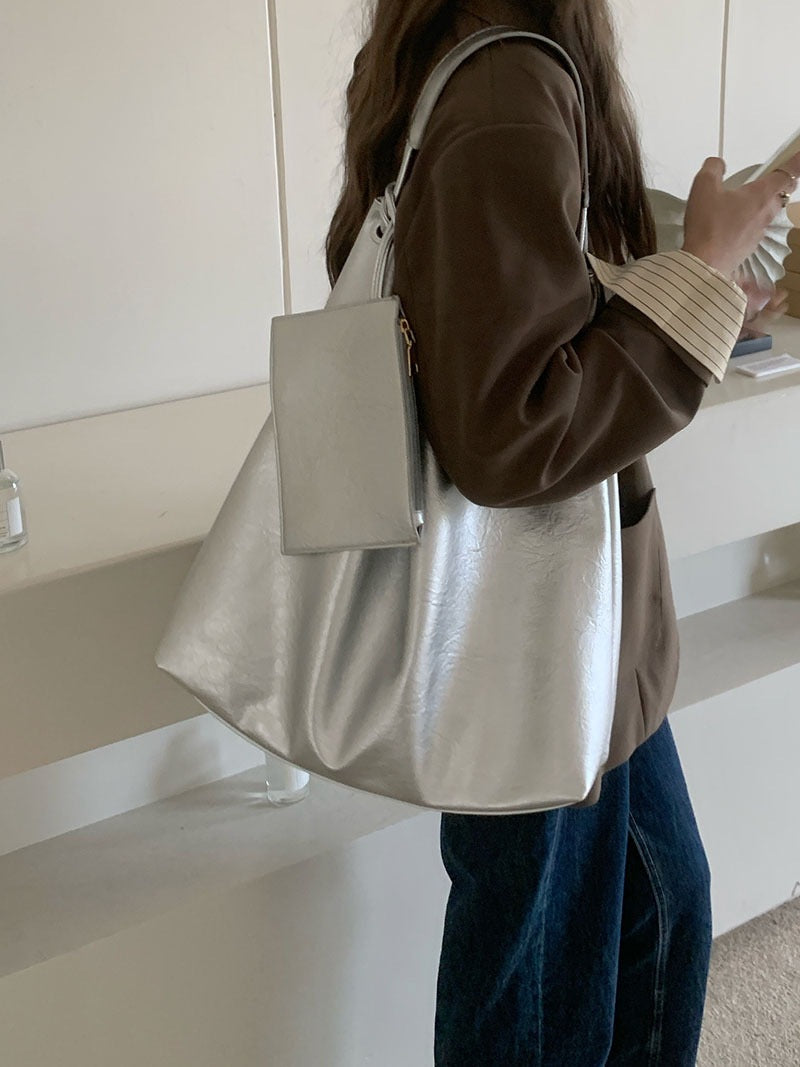 Casual Versatile Commuter hobo bag for women, Large Capacity Soft Pitot Bag, Student Class Shoulder Bag for Women 2 in 1