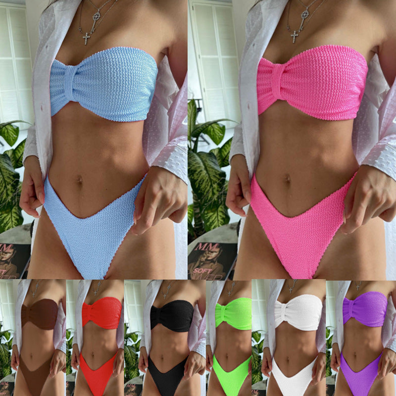 Women's Ruffled Bandeau Two-Piece Swimsuit Bikini Sexy Bikini