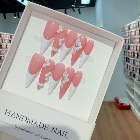Hot-selling long pointed French engraved export Handcrafted press fake nail