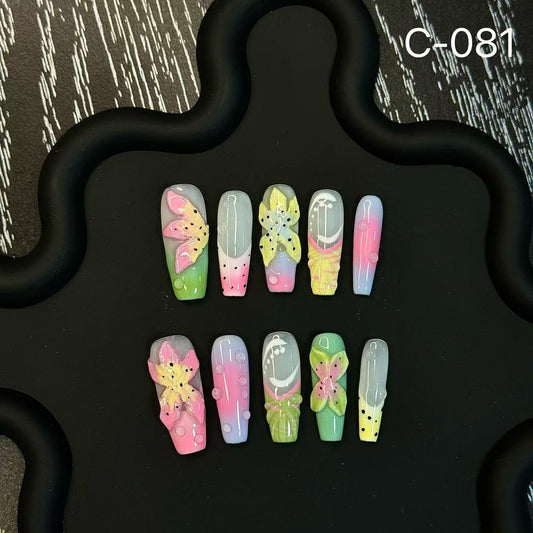 Handcrafted Carved Petals Press on Nails Premium Summer Handcrafted Patches