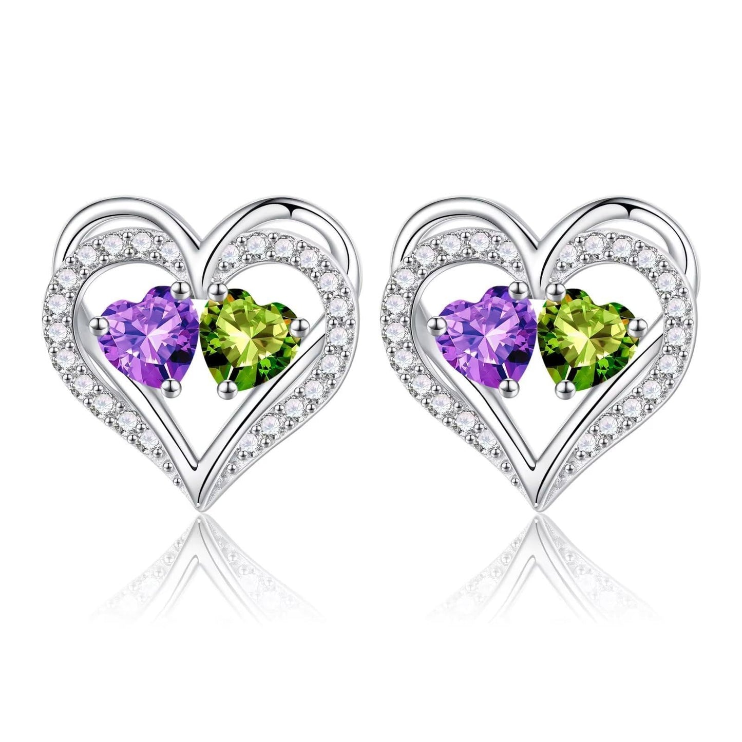 Sterling Silver Birthstone Heart Earrings
