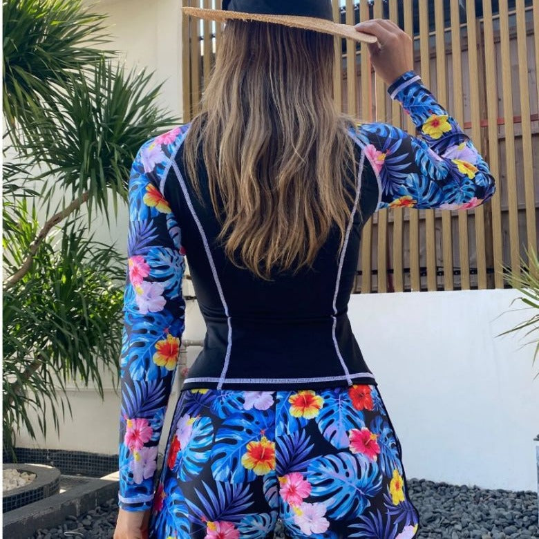Women's Sun Protection Diving Suit Printed Boxer Long Sleeve Swimsuit UV Protection Swimwear