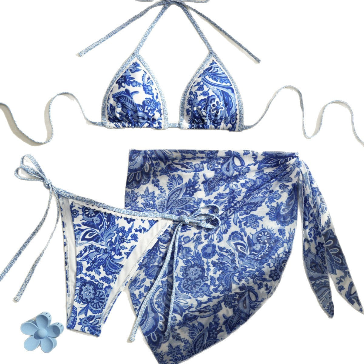 Apron Three Piece Bikini Vintage Print Tie Swimsuit Women's Swimwear