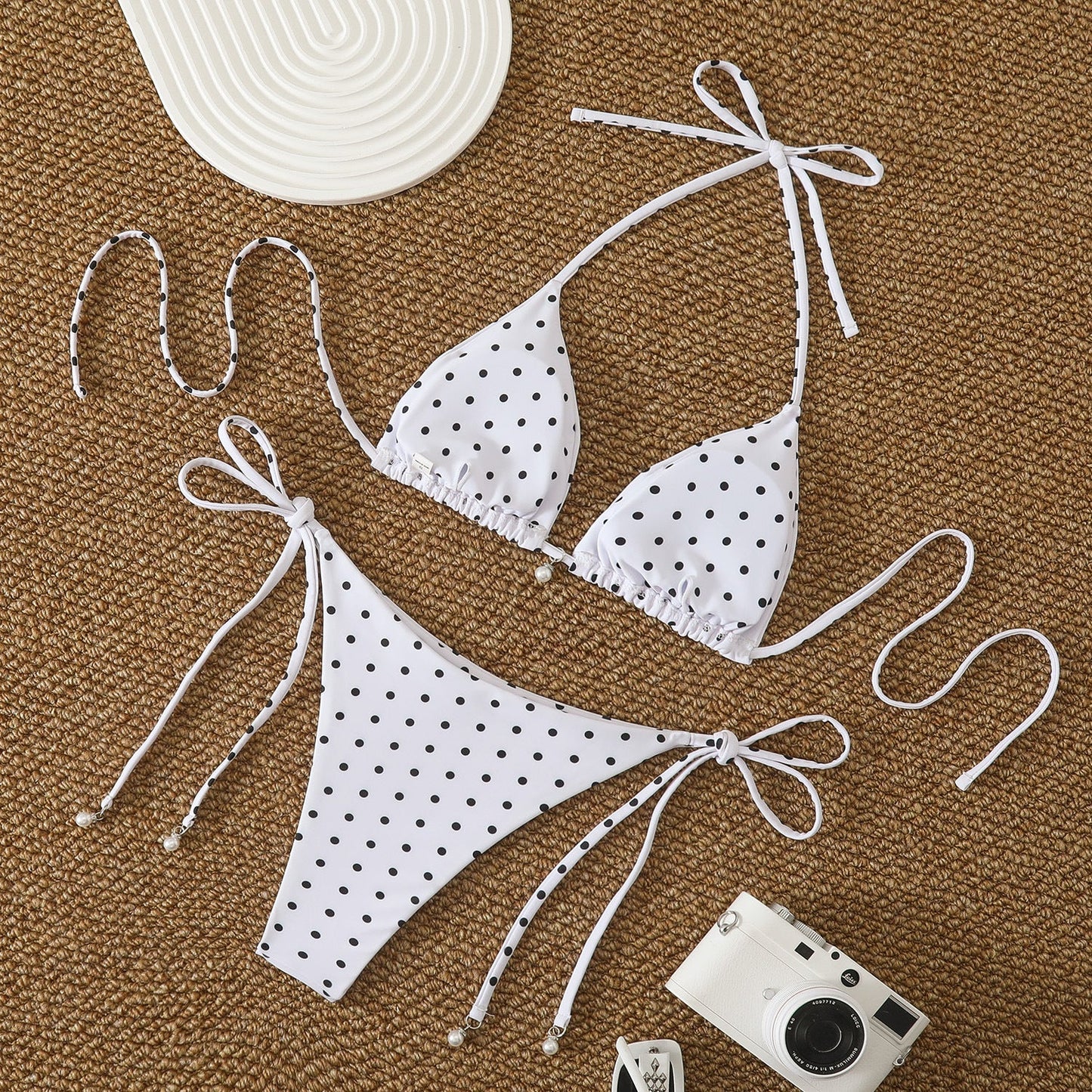 Sexy Triangle Separated Strap Multicolor Polka Dot Bikini Beach Swimwear Swimsuit