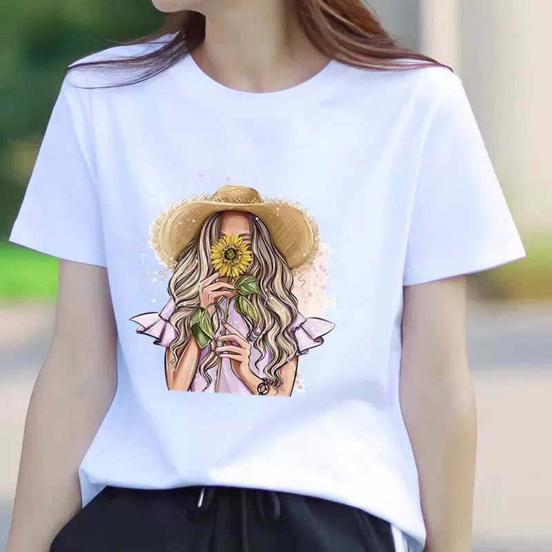Women's Butterfly Floral Print Short Sleeve T-Shirt