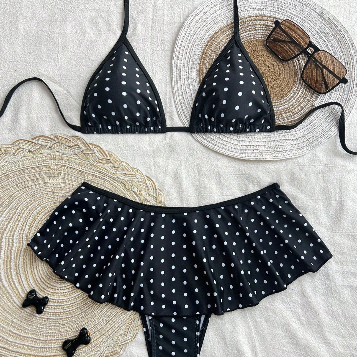 Women's Two-Piece Bikini Leopard Print Patchwork Skirted Triangle Sexy Backless Swimsuit