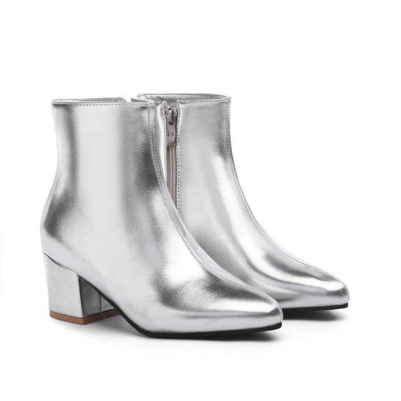 Chunky Heel Ankle Boots with Zipper