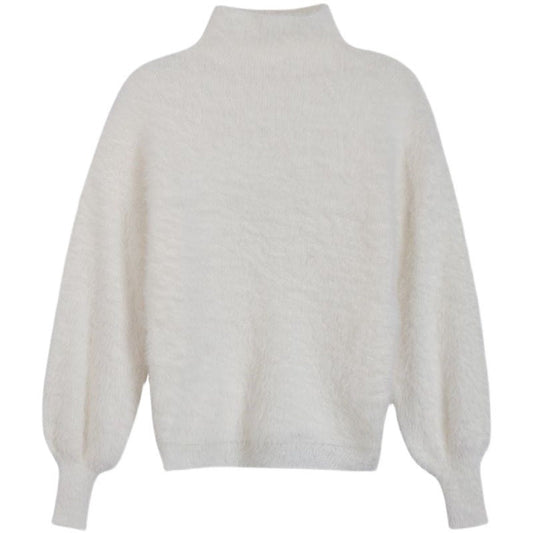High-Neck Faux Fur Knit Sweater