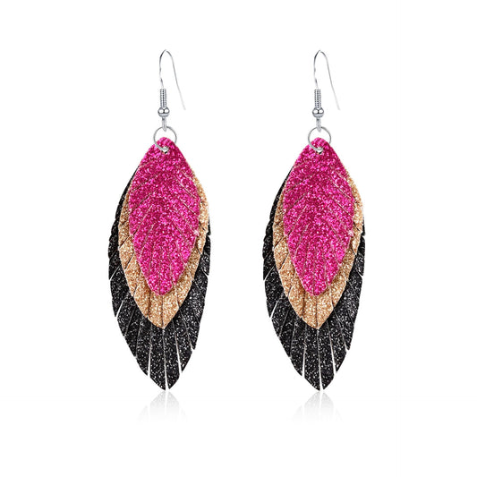 Bohemian Geometric Drop Earrings - Lightweight Feather, Leaf & Multi-Color Fringe Triple Tassel Dangles
