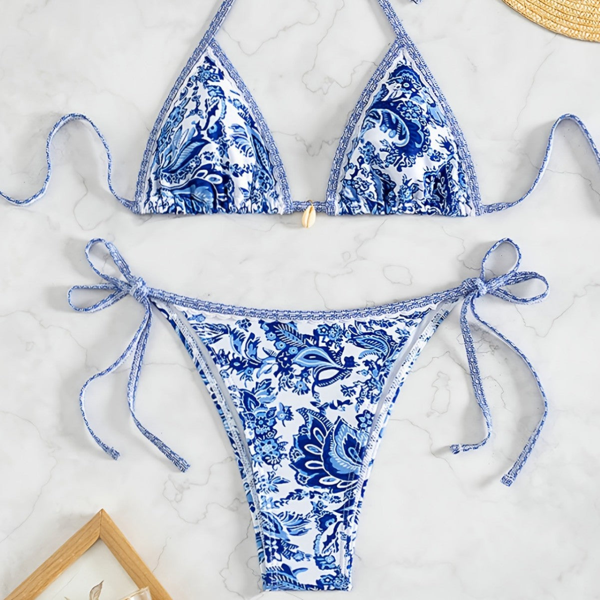 Printed Two-Piece Bikini Set with Adjustable Straps Women's Swimsuit