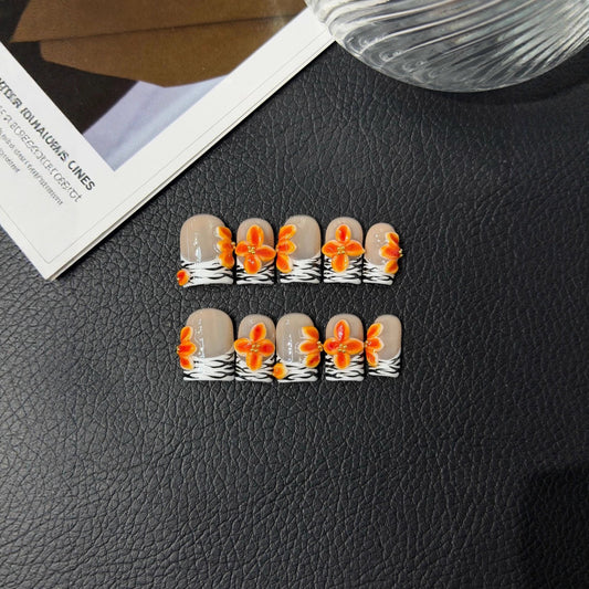 Handmade Pinch 3D Carving Ten Finger Carving Press on Nails Wholesale