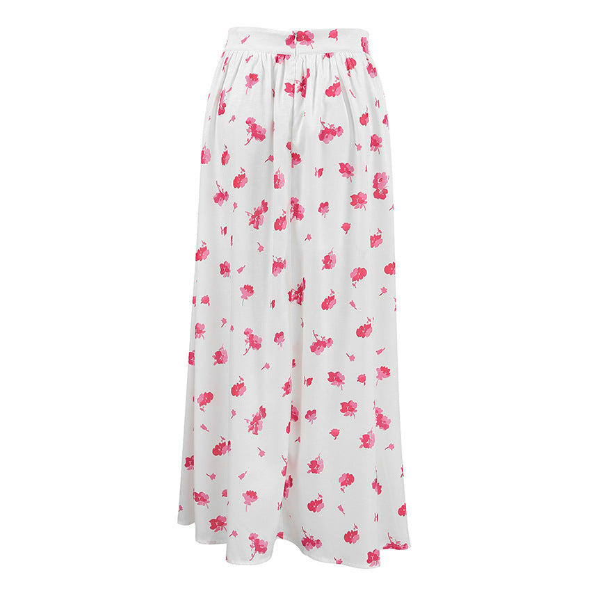 Women's Split Floral Skirt Fashionable High Waist