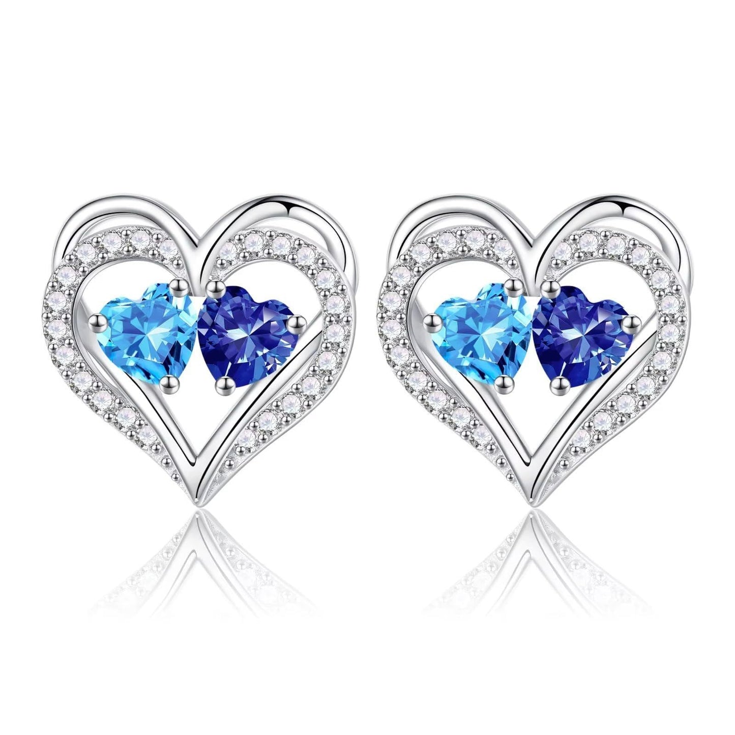 Sterling Silver Birthstone Heart Earrings