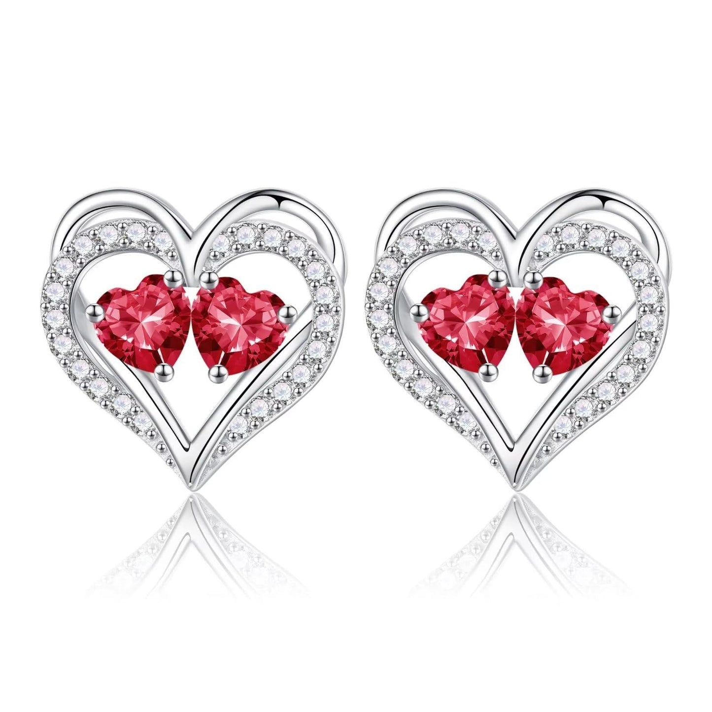 Sterling Silver Birthstone Heart Earrings