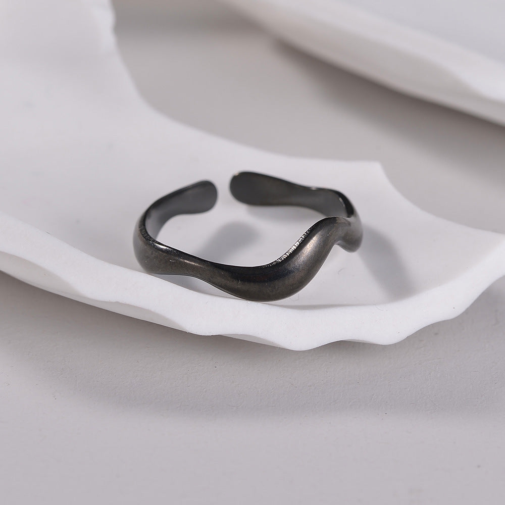 Women's Water Wave Titanium Steel Open Ring