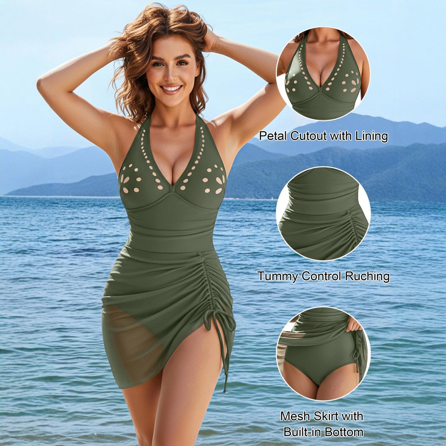 Solid Color One Piece Swimsuit Women's Sexy Hollow Out Bikini