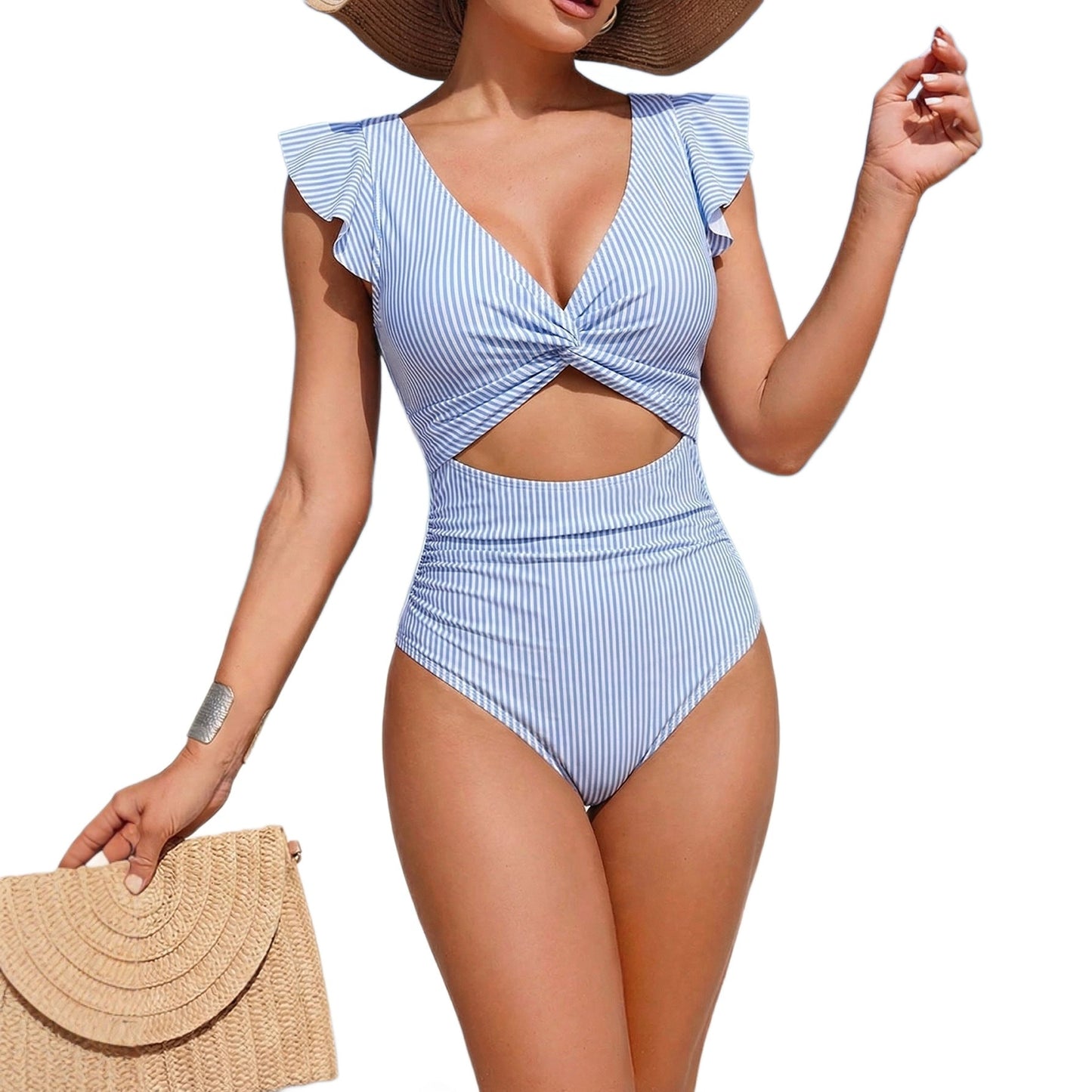 One Piece Ruffled Swimsuit Tummy Control High Waist Bathing Suit for Bikini