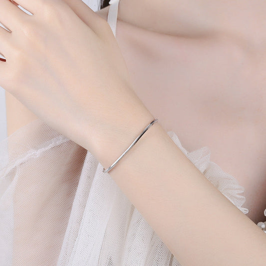 925 Sterling Silver Square Snake Bones Chain Bracelet