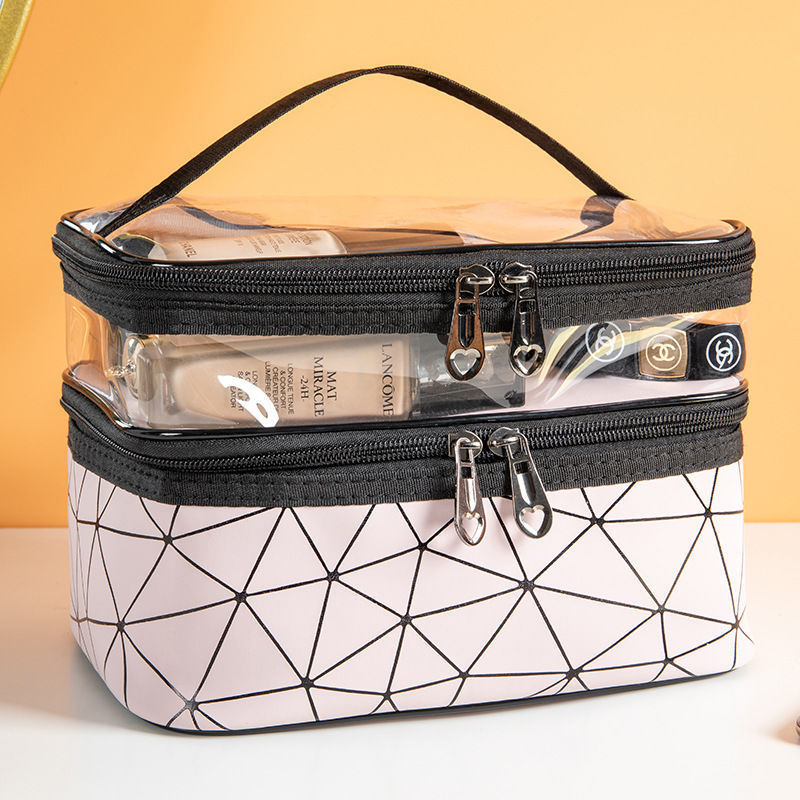 Multifunctional double-layer cosmetic bag, transparent storage bag, travel portable tote bag, large-capacity waterproof toilet bag