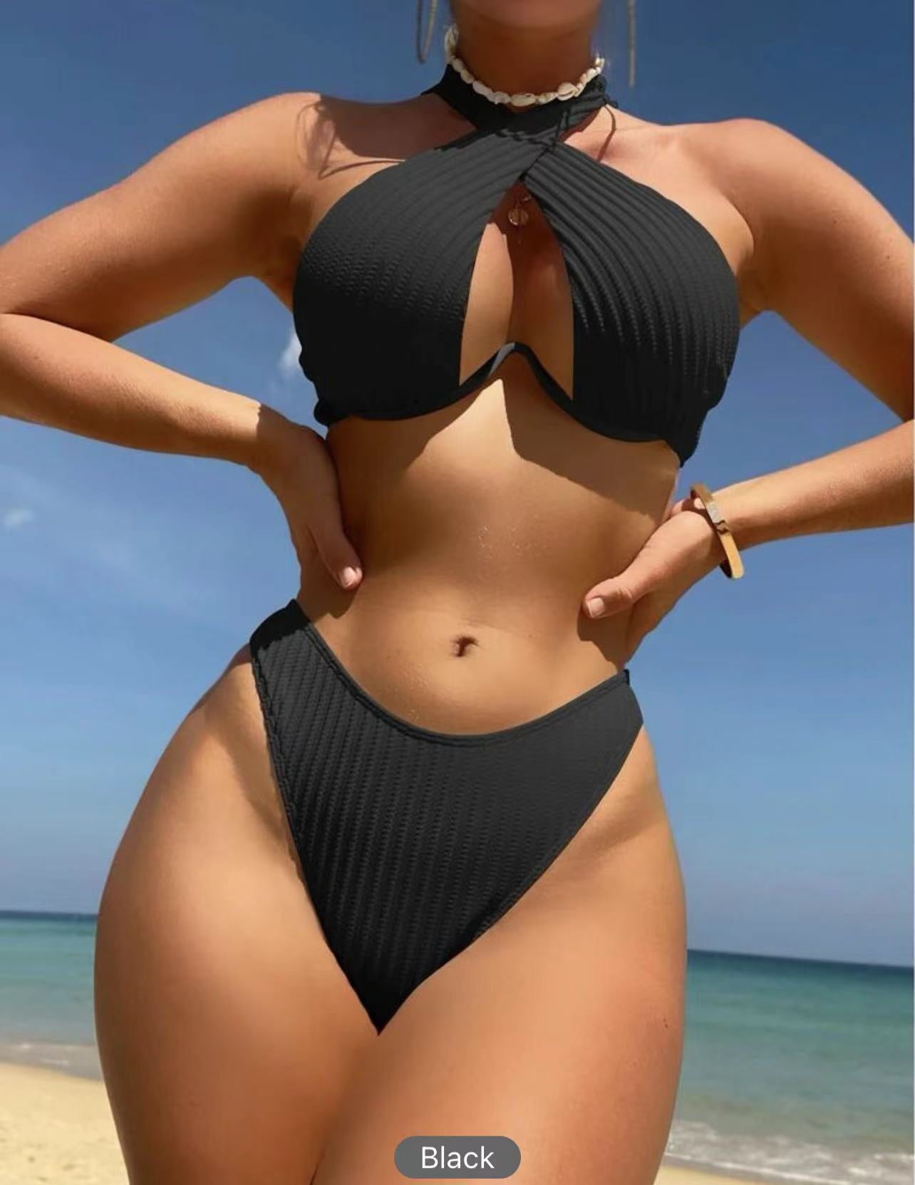 Solid Color Multi Color Sexy Quality Bikini Strappy Two Piece Set