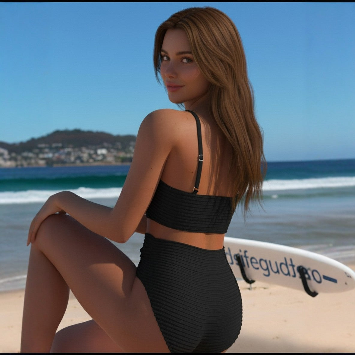 Solid Color Two Piece Swimsuit Push Up Sexy High Waist Beach Bikini
