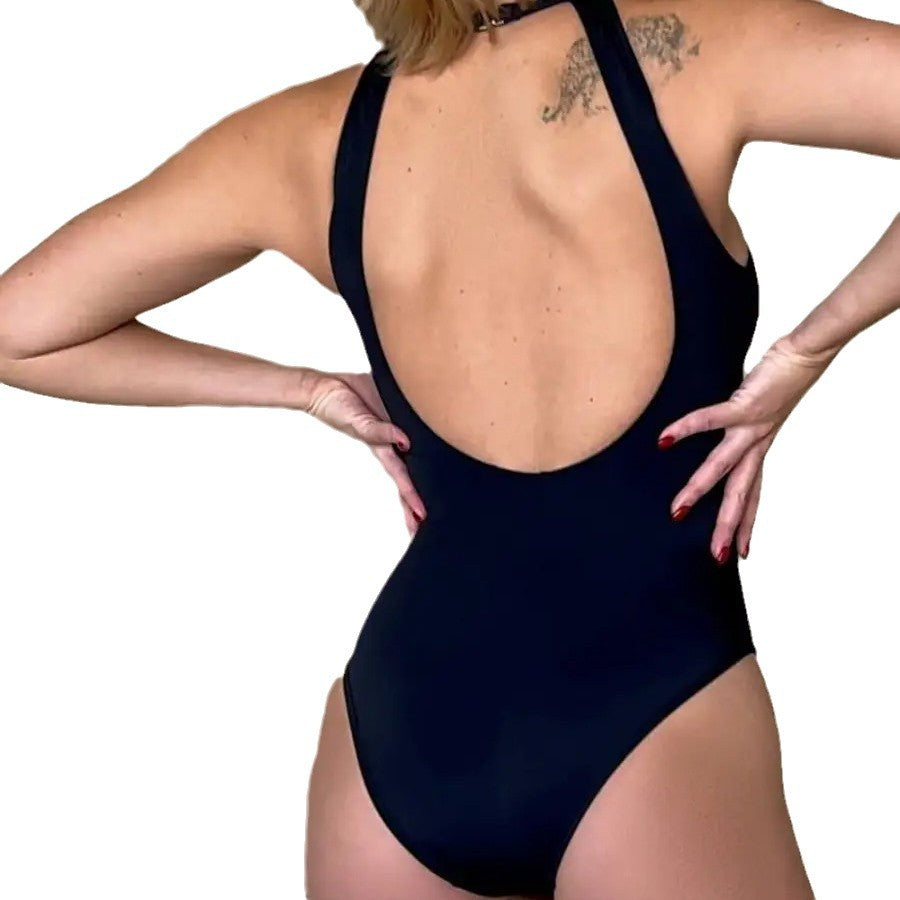 Black Hollow Out One Piece Swimsuit Hot Selling Halter Backless Bodycon Bikini