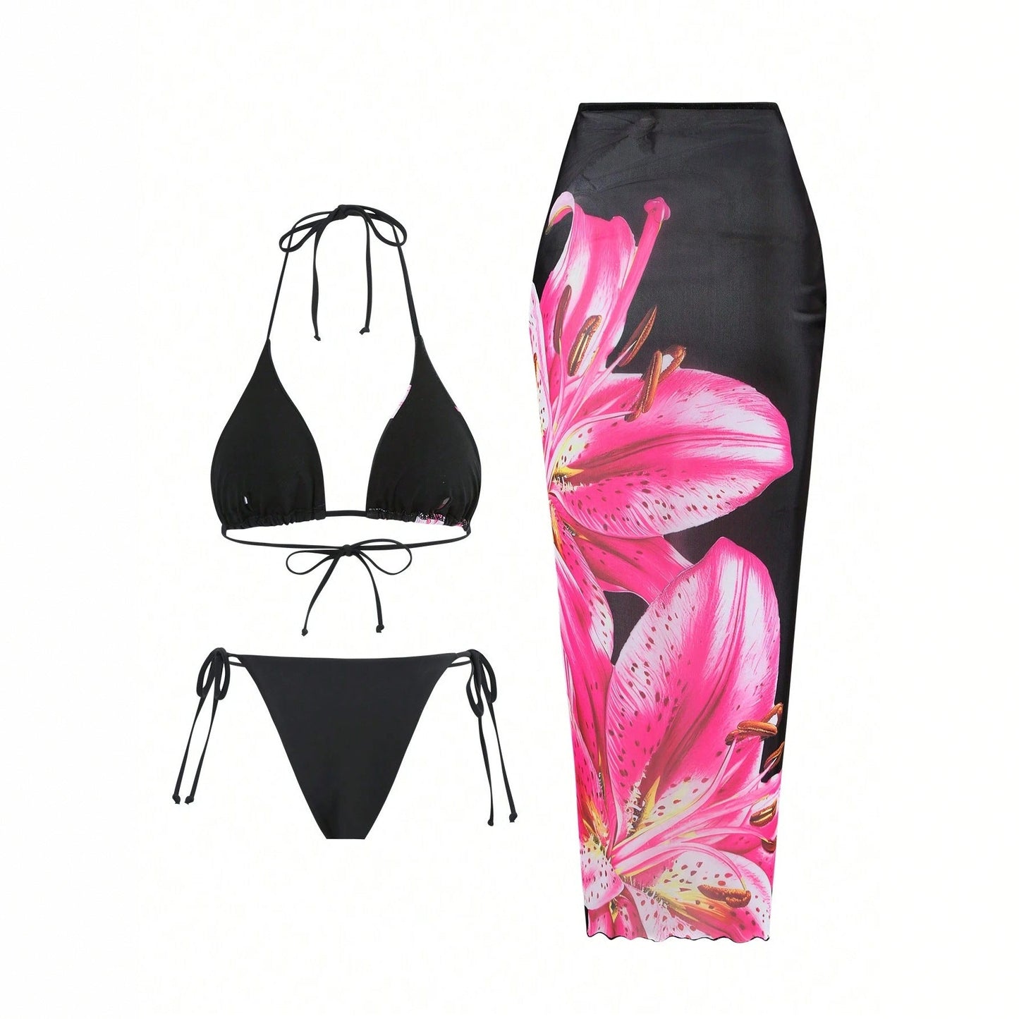 Bikini Cover Up Sexy Lily Printed Swimsuit Three Piece Set
