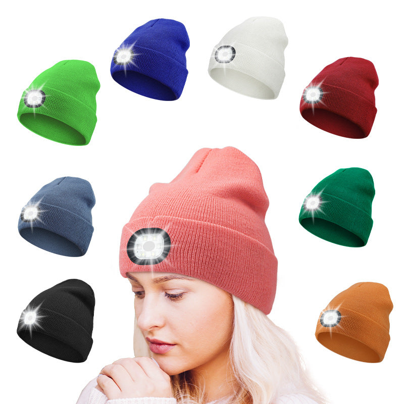 Outdoor Riding Lighting Headlights Cap Multi-color Optional Night Running LED Light Emitting Knitted Hat