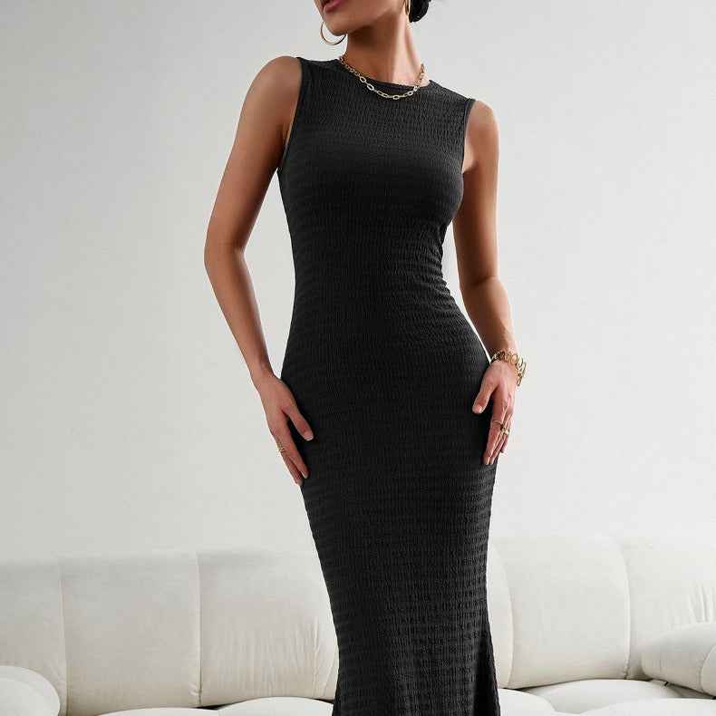 Sleeveless Tights Fashion Elegant Women's Slim Fit Women's Sleeveless Pleated Maxi Dress