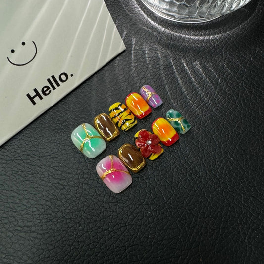 Original 3D engraved smudge leopard print HandmadePress on Nails