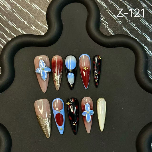 Handcrafted Engraved Color Colour Collision, Patch Press on Nails Wholesale