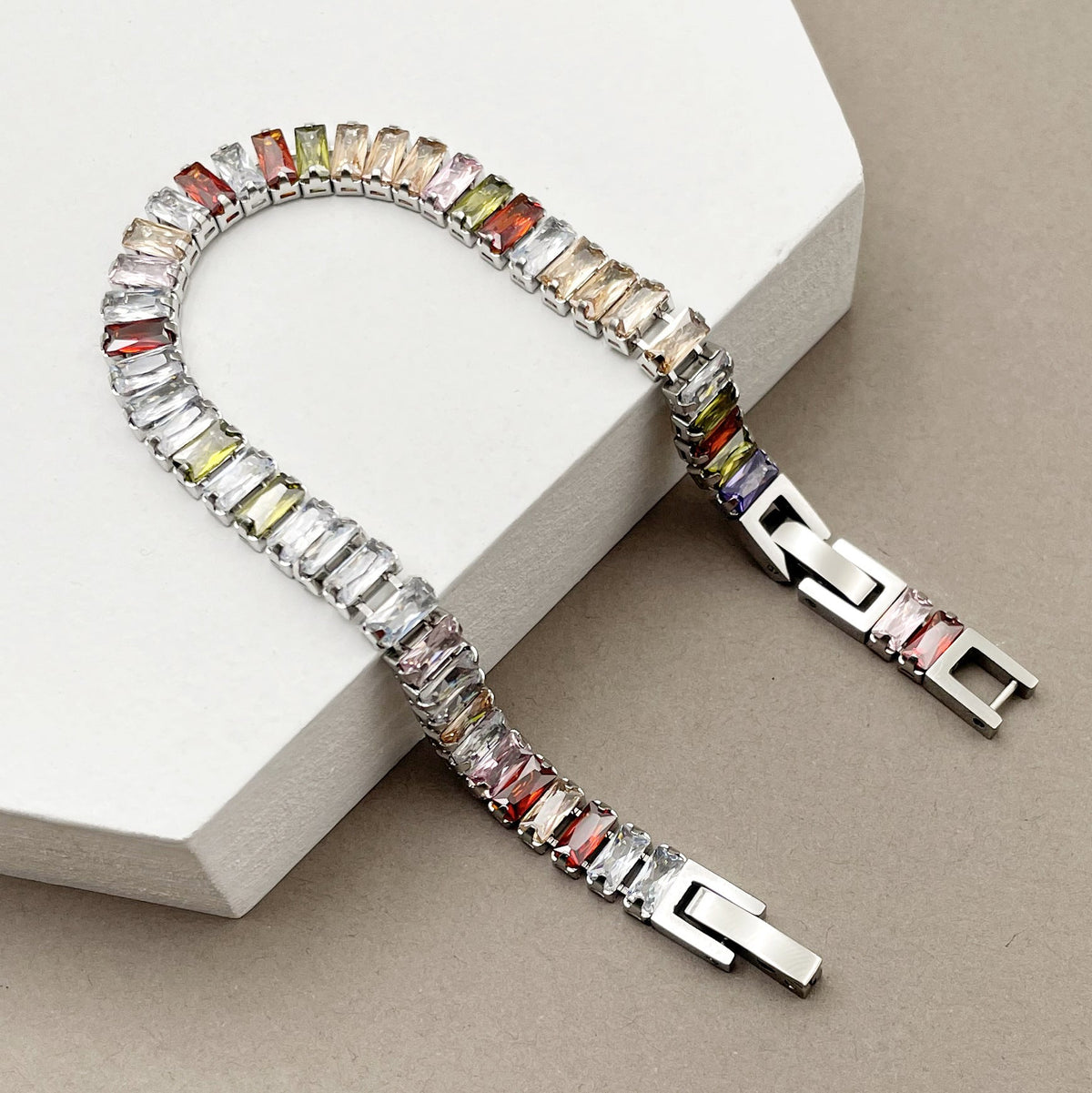 Geometric Color Zircon Stainless Steel Bracelet