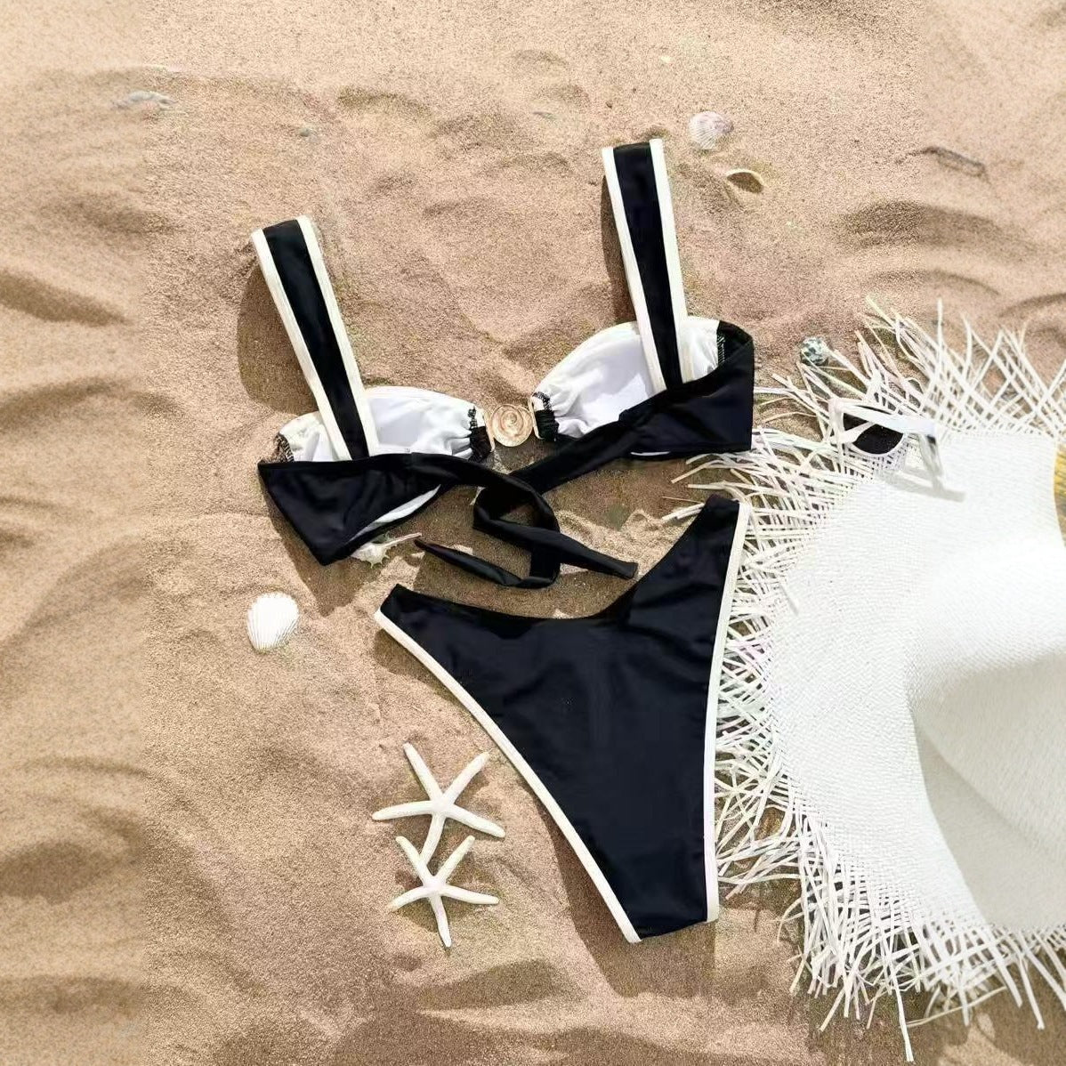 Two Piece Color Block Bikini Swimsuit for Women Sexy String Swimwear