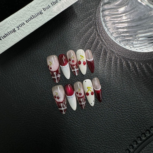 Exquisite Christmas Press on NailsHandcrafted Autumn and Winter Premium Finished Medium and Long Cute Red Beauty